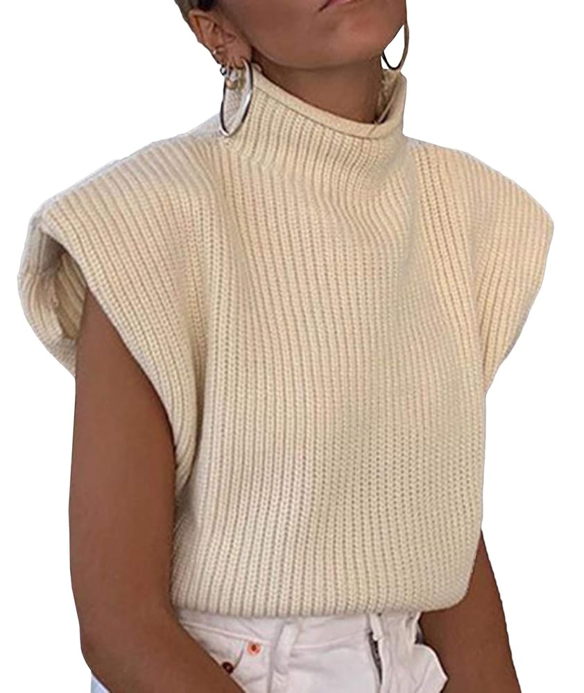 xxxiticat Women's Cap Sleeve Sweater Vest Mock Neck Knit